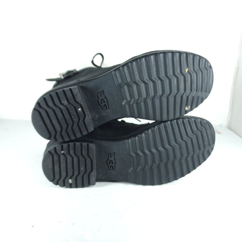 UGG Women's Tulane US7 Black Leather Canvas Waterproof Wool Lined Ankle Boots - Picture 9 of 16